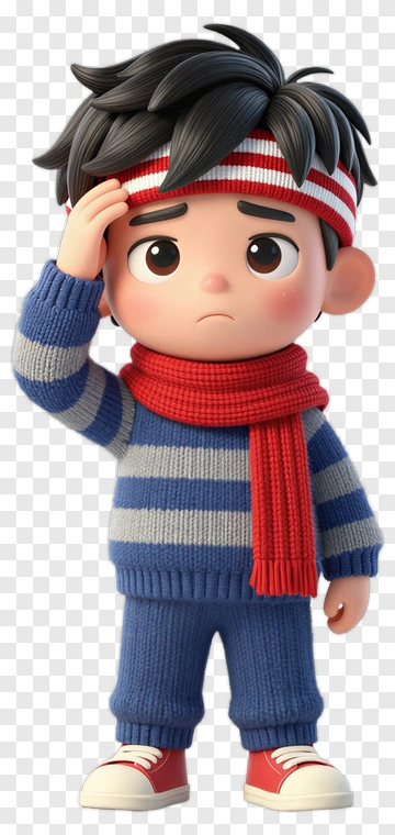 Cartoon Boy Wearing A Striped Sweater And Red Scarf PNG