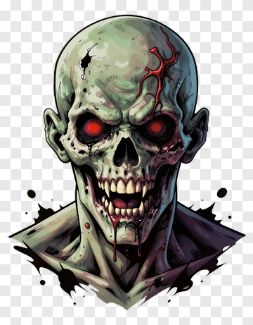 Cartoon Zombie Skull With Blood PNG