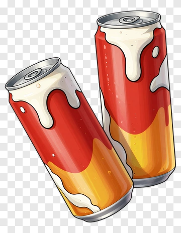Colorful Soda Cans With Dripping Foam PNG