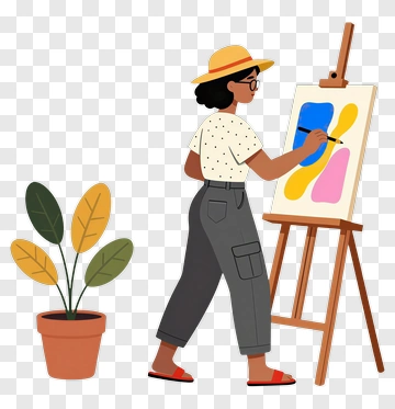 Woman Painting At An Easel PNG