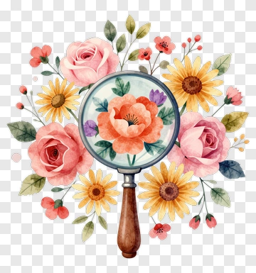 Magnifying Glass Over Floral Arrangement PNG