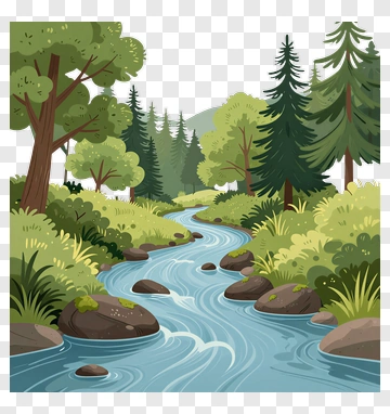 Serene Forest River Landscape PNG