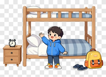 Cartoon Boy In A Bedroom With Bunk Bed PNG