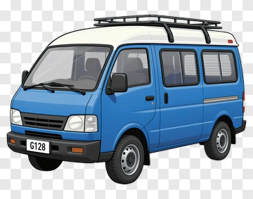 Blue Van With Roof Rack PNG