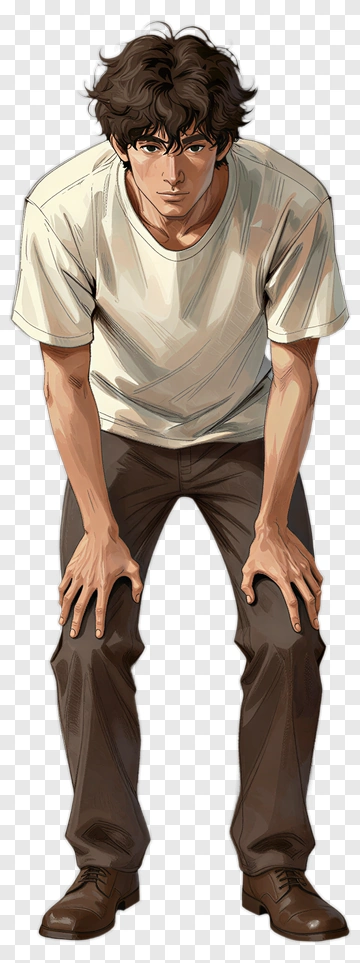 Anime Character Standing With Hands On Knees PNG