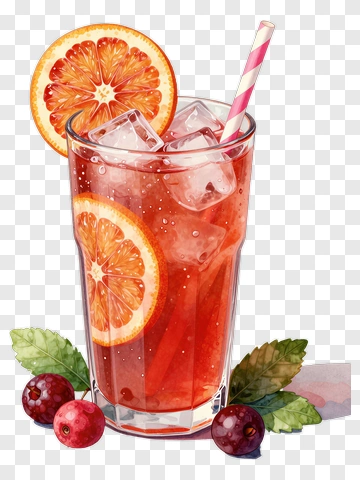 Refreshing Drink With Orange Slice And Straw PNG