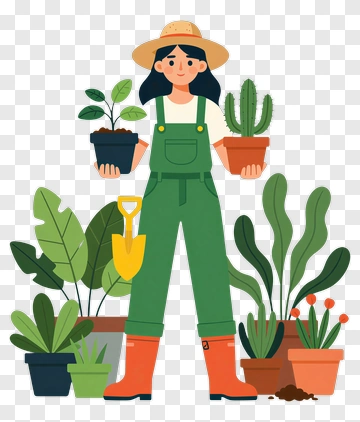 Gardener Holding Potted Plants PNG