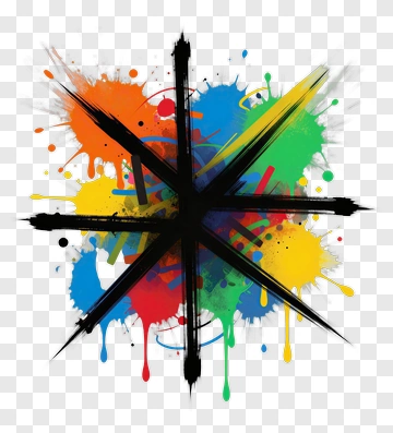 Colorful Paint Splatter With Black Star Shape PNG