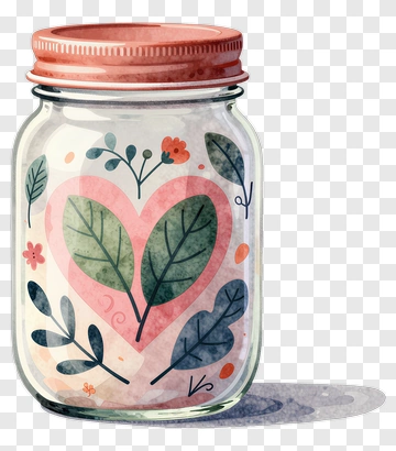 Decorative Jar With Heart And Leaves PNG
