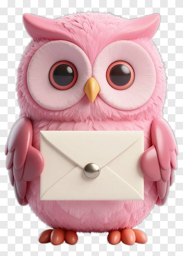 Cartoon Pink Owl Holding An Envelope PNG