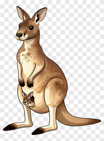 Cartoon Kangaroo With A Baby Kangaroo PNG