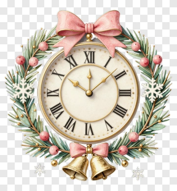 Christmas Clock Wreath With Bells And Snowflakes PNG