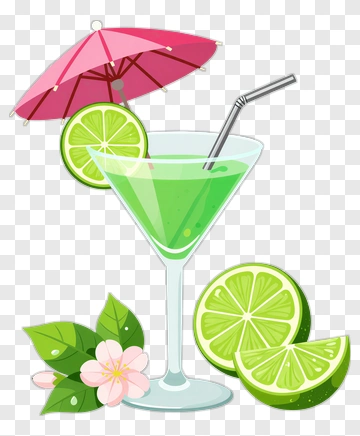 Colorful Cocktail With Lime And Umbrella PNG