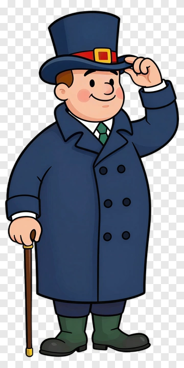 Cartoon Gentleman In A Top Hat And Coat PNG