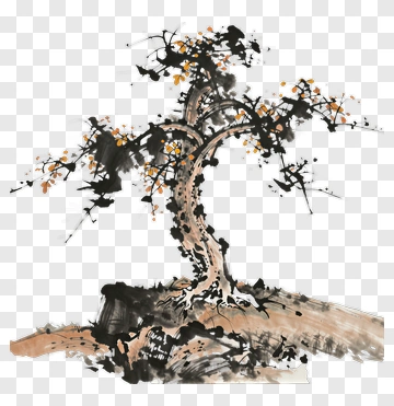 Ink Brush Tree Painting PNG