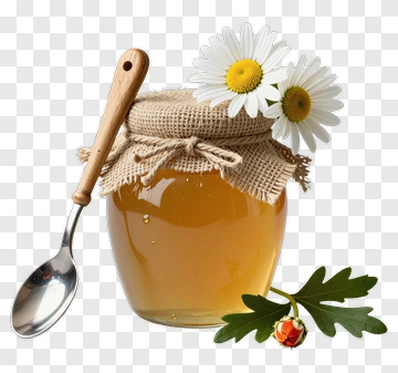 Honey Jar With Spoon And Flowers PNG