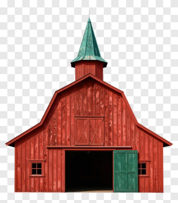 Red Barn With Green Door And Spire PNG
