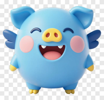 Cartoon Blue Pig With Wings PNG