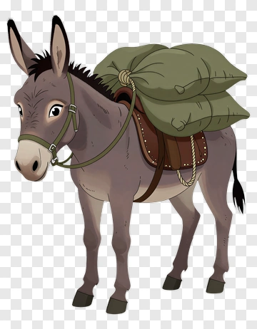 Cartoon Donkey Carrying Bags PNG