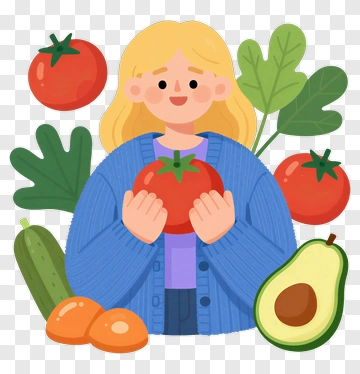 Woman Holding A Tomato Surrounded By Fresh Vegetables PNG