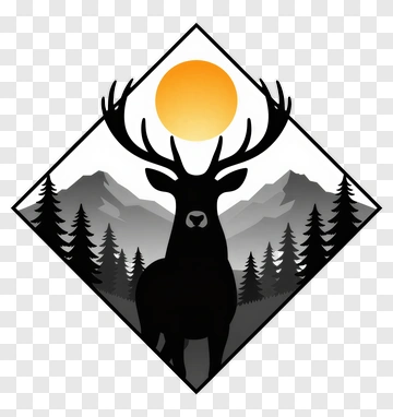 Deer Silhouette With Mountains And Sun PNG