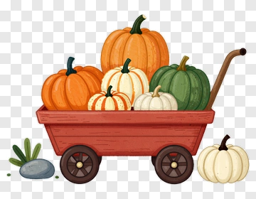 Pumpkin Cart Filled With Colorful Gourds PNG