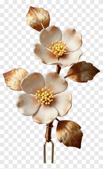 Elegant Floral Design With Golden Leaves PNG