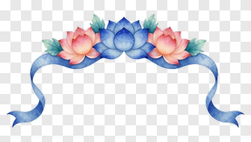 Watercolor Floral Banner With Blue And Pink Lotus Flowers PNG