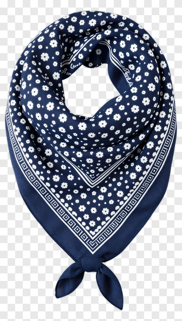 Navy Floral Silk Scarf PNG