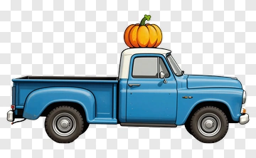 Blue Truck With A Pumpkin On Top PNG