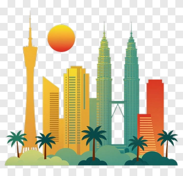 Colorful City Skyline With Palm Trees PNG