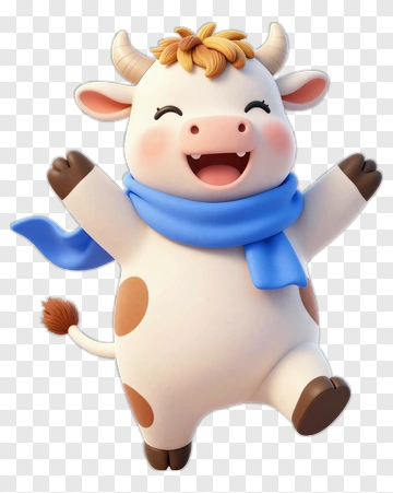 Cartoon Cow With Blue Scarf PNG
