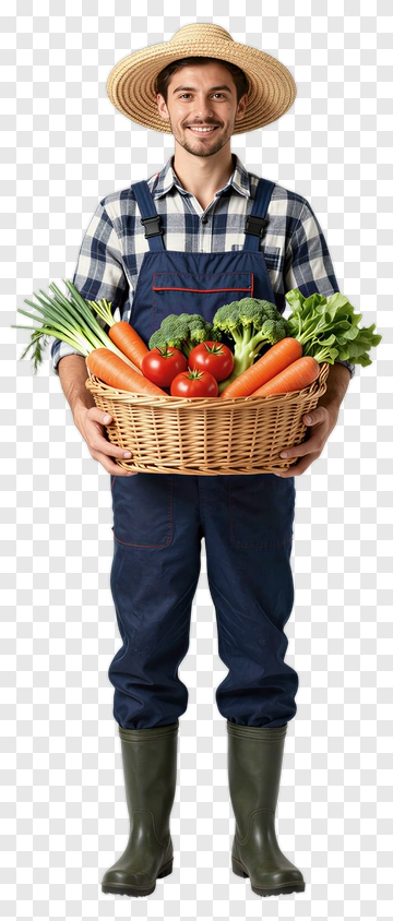Farmer Holding A Basket Of Fresh Vegetables PNG