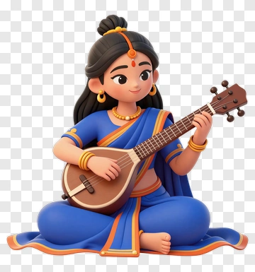 Cartoon Girl Playing A Musical Instrument PNG