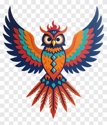 Colorful Owl With Elaborate Feathers PNG