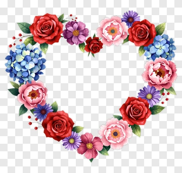 Colorful Flower Heart Wreath PNG