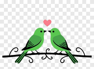 Cartoon Green Birds With Heart PNG