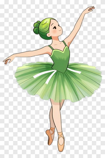 Cartoon Ballerina Dancing In A Green Tutu PNG