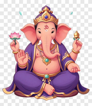 Cartoon Ganesha Holding A Lotus And Bell PNG