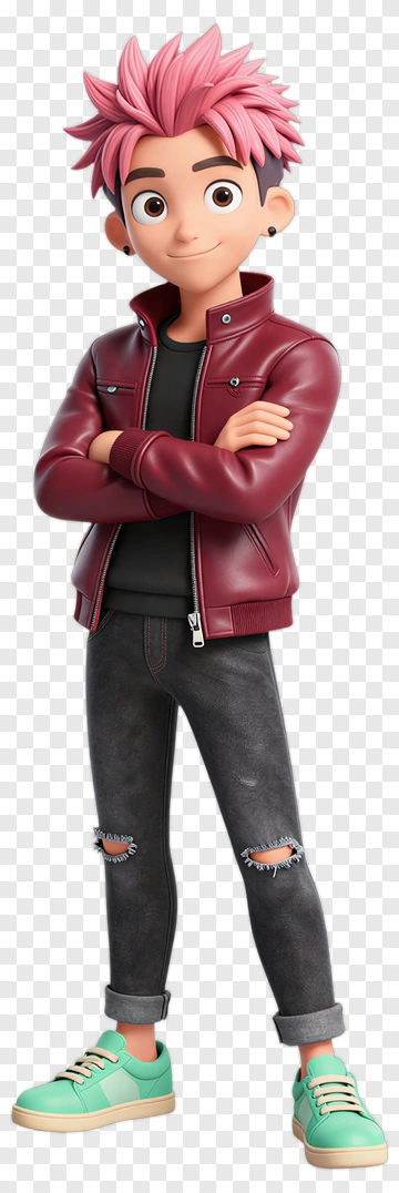 Cartoon Boy In Red Jacket And Ripped Jeans PNG