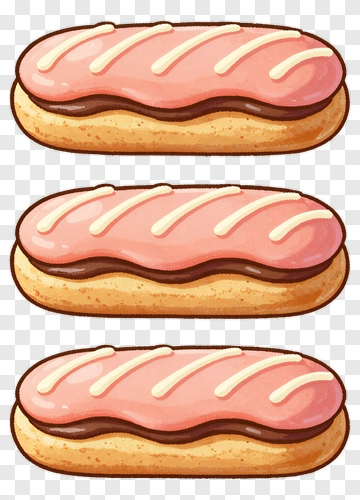Colorful Eclair Pastries With Pink And Chocolate Icing PNG