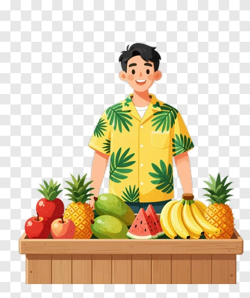 Fruit Vendor With A Variety Of Fresh Produce PNG