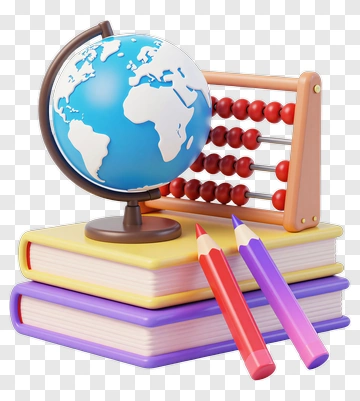 Educational Globe On Stacked Books With Abacus And Crayons PNG