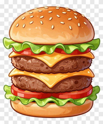 Cartoon Hamburger With Cheese And Lettuce PNG