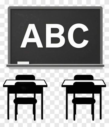 Classroom Black Board With Abc And Desks PNG