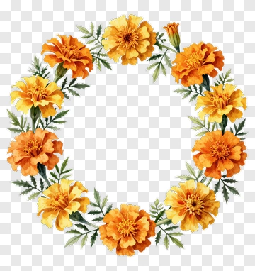 Orange Marigold Flower Wreath PNG