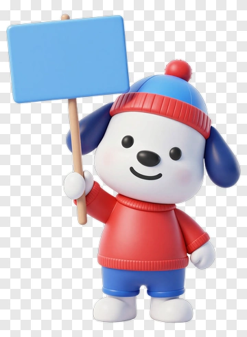 3D Dog Holding A Blue Sign PNG