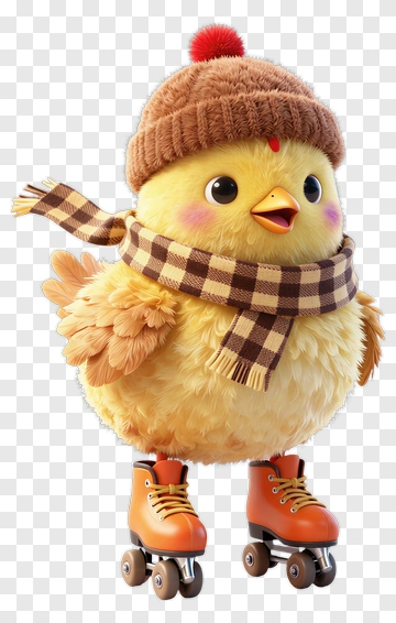 Cute Chick On Roller Skates Wearing A Hat And Scarf PNG