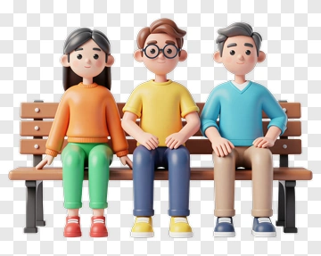 Cartoon Friends Sitting On A Park Bench PNG