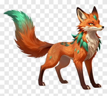 Cartoon Fox With Colorful Tail PNG